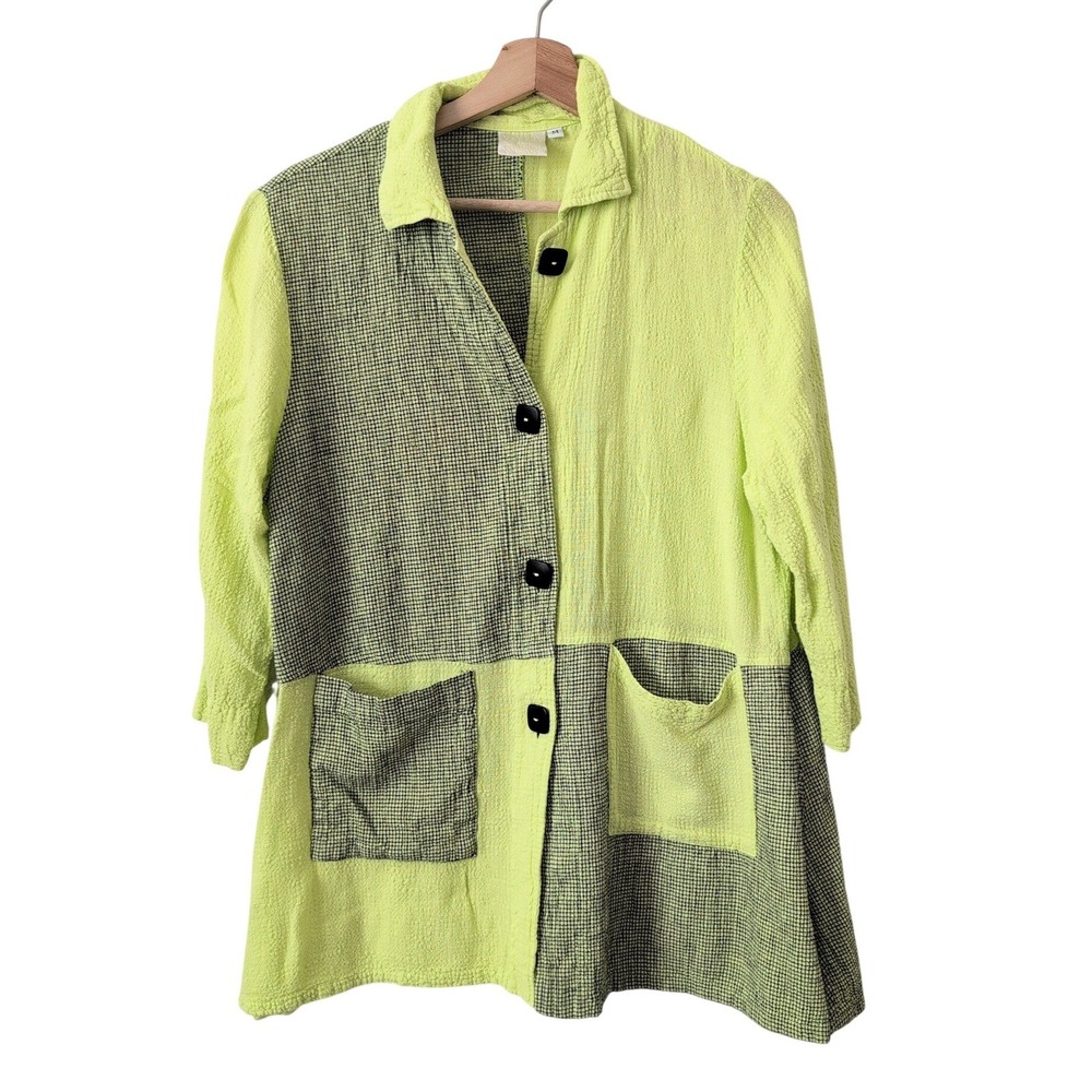Mill Valley‎ Clothing Lime Green Linen Rayon Boxy Shirt Medium Lagenlook Artsy